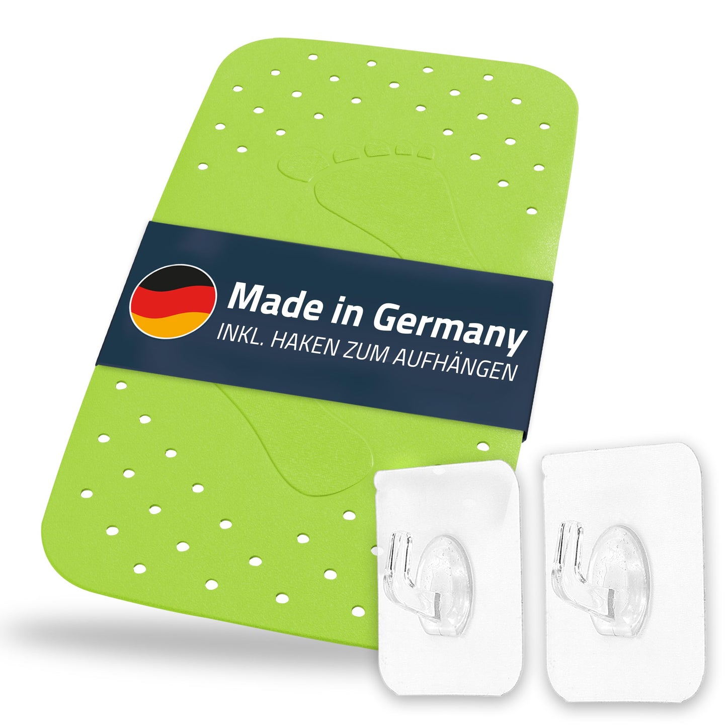 Step Bath Mat Approx. 38 x 72 cm, Light Green, 100% TPE | Includes 2 Hooks | Free from PVC, Phthalates, Lead, Latex | T?V Tested | Made in Germany