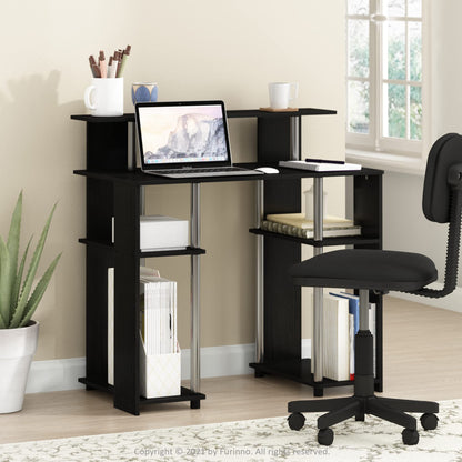 Furinno Computer Writing Desk, Engineered Wood, Americano/Stainless Steel, 51.49 (D) x 90.5 (W) x 90.6 (H) cm