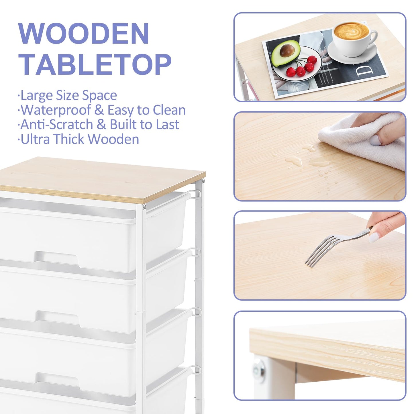 SYKIARIOL 4 Drawers Storage Trolley, Multipurpose Storage Drawer Unit with Lockable Wheels, Utility Rolling Storage Cart for Home Office Classroom,