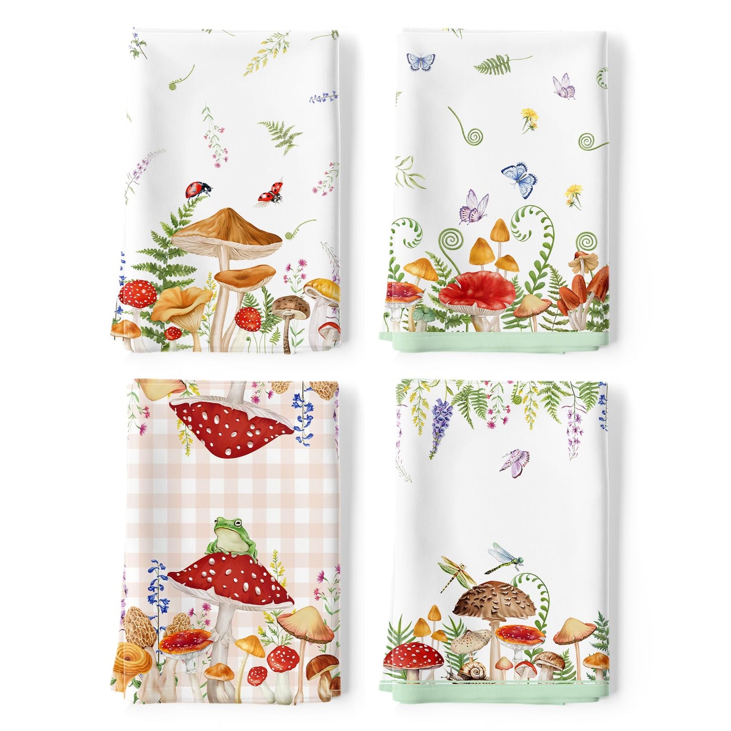 Arquiel Mushroom Kitchen Towel 100% Cotton Quick Dry Dish Towels 48 x 70CM, Dishcloth Hand Towels for Housewarming Gifts Dining, Home, Wedding,