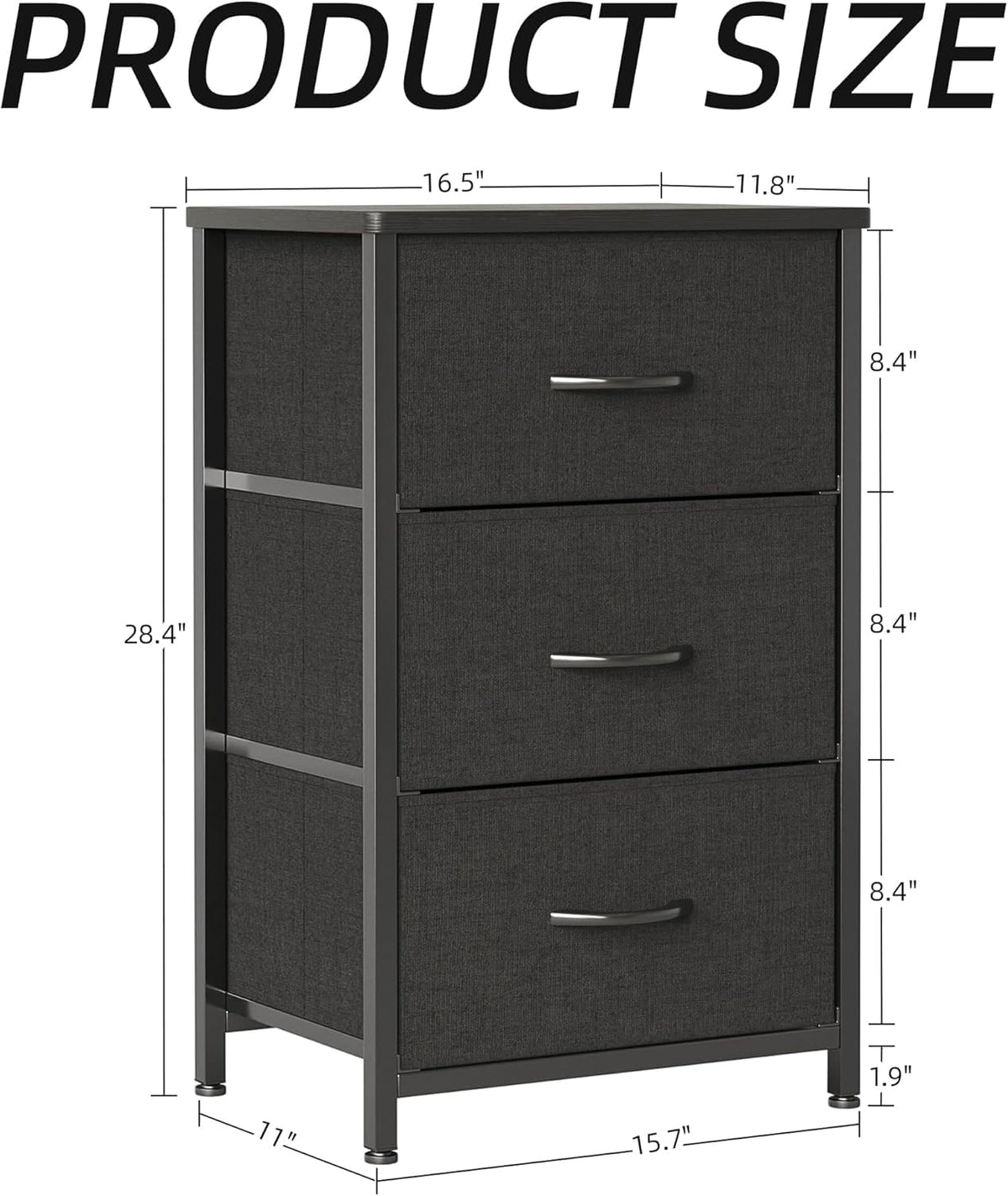 VERMESS Bedroom Chest of Drawers, 3 Fabric Drawer Dresser, Bedside Table, Small End Table for Living Room, Wooden Cabinet Bedside