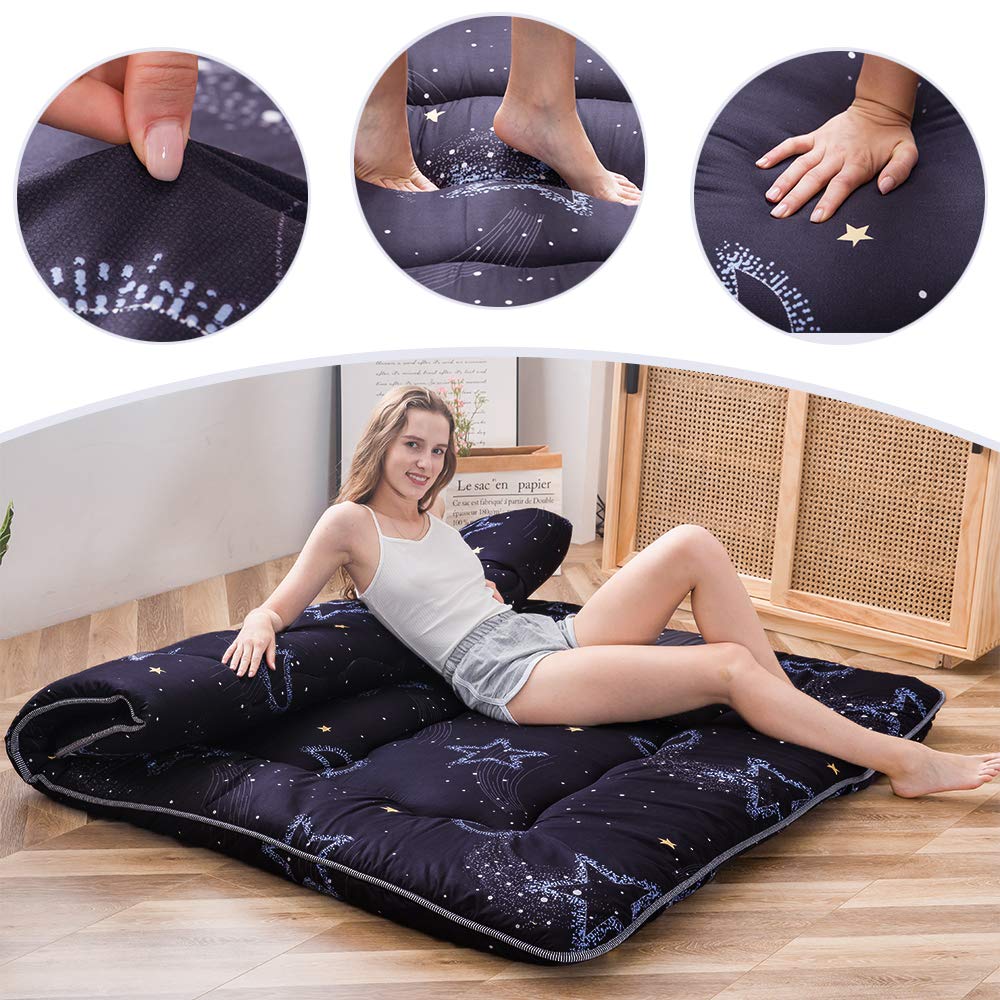 MAXYOYO Japanese Floor Futon Mattress, Thicken Tatami Mat Sleeping Pad Foldable Roll Up Mattress Dormitory Pad Floor Lounger Pillow Bed