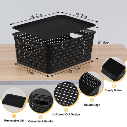 Aninhao Plastic Storage Basket with Lid, Kitchen Cupboard Organiser Baskets, Black, 6-Pack