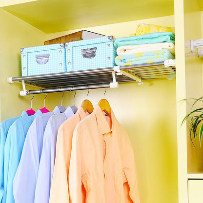 BAOYOUNI Extendable Closet Shelf Rod Clothes Hanger Organizer Heavy Duty Metal Storage Rack DIY Separator Divider (65-110cm)