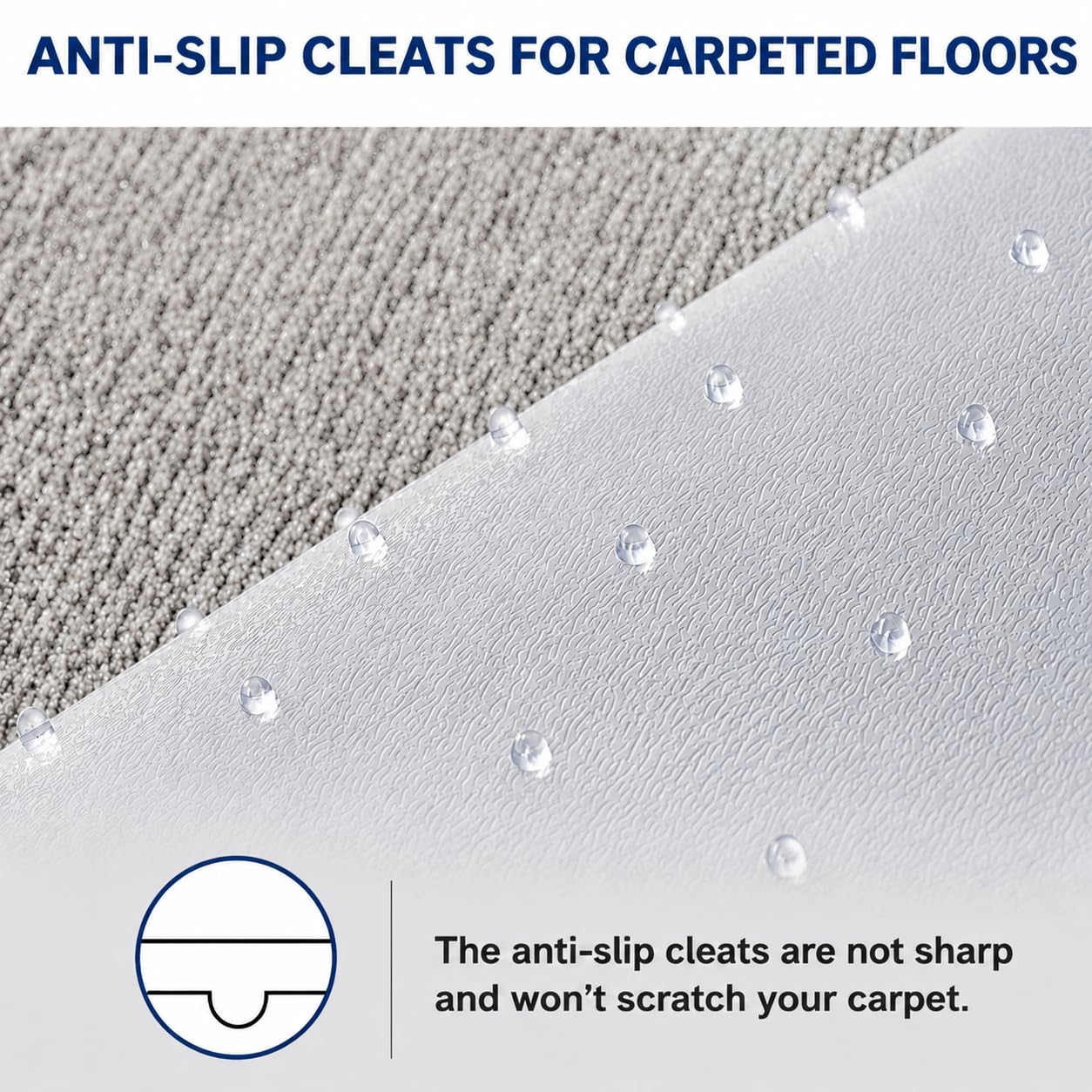 Thickened Office Chair Mat for Carpet, 100×100cm Round, 3mm Thick Clear Heavy Duty Floor Protector with Anti-Slip Particles for Office & Home