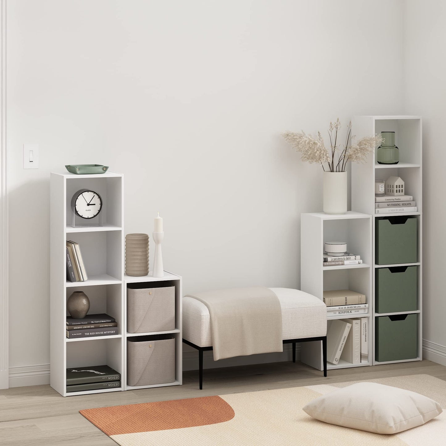 Furinno PASIR Book Shelf, 5-Tier Modern Bookshelf, Open Shelves Bookcase 22.9cm x 30.5cm x 132.1cm, for Living Room, Bedroom, Home Office, Plain White