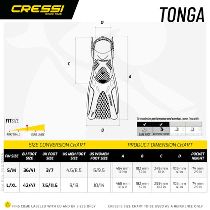 CRESSI Tino Adventure Set Black/Graphite [S/M] - Snorkel Set Tonga Fins, Tino Mask and Scilla Snorkel for Snorkelling and Diving, Black/Graphite, S/M,