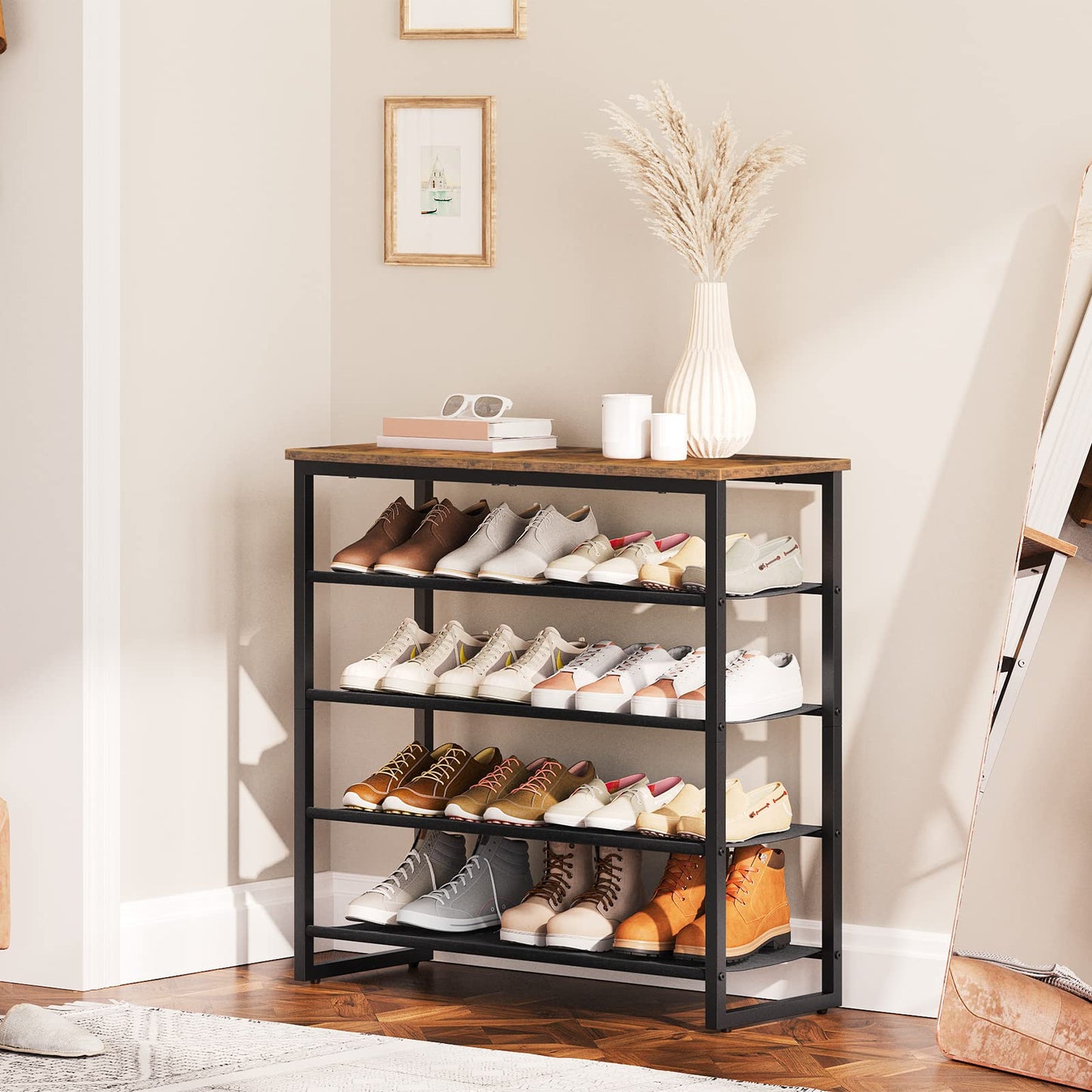 HOOBRO Shoe Rack, 5 Tier Shoe Storage Organizer with 4 Oxford Fabric Shelves and Top Panel, Holds 16-20 Pairs of Shoes, for Entryway and Closet