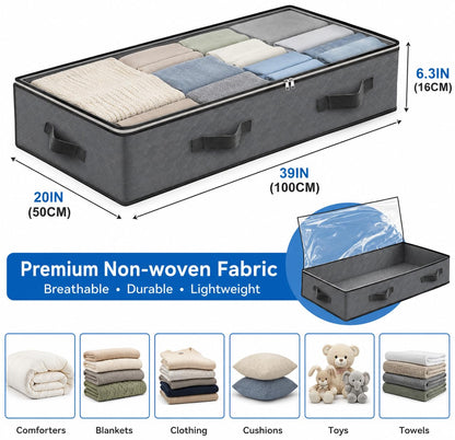 Pack of 4 Under Bed Storage Bags, 100L Large Capacity Underbed Storage Containers with Strong Handles & Clear PVC Window
