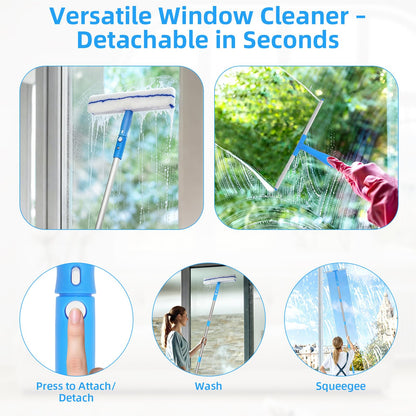 Window Cleaning Equipment with 3m Extension Pole, Squeegee Scrubber Tool