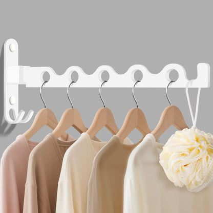 MEIJO Wall-Mounted Clothes Rack White, Foldable Wall Mounted Clothes Rail, 90° Rotation Heavy Duty Wall Clothing Drying Rack Wall Coat Rack for