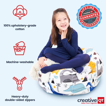 Creative QT Stuff ’n Sit Extra Large 38’’ Bean Bag Storage Cover for Stuffed Animals & Toys – Light Gray Corduroy – Toddler & Kids’ Rooms Organizer