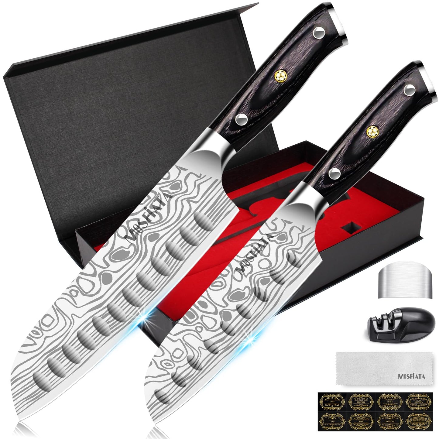 MOSFiATA Santoku Kitchen Knife Set, 2pcs Sharp Chef Knives Sets High Carbon German EN1.4116 Stainless Steel, 5.5"&7" Chopping Cooking Knife Kitchen