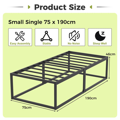 EMODA Small Single Bed Frame 75x190 cm with Sturdy Slats Support, Black