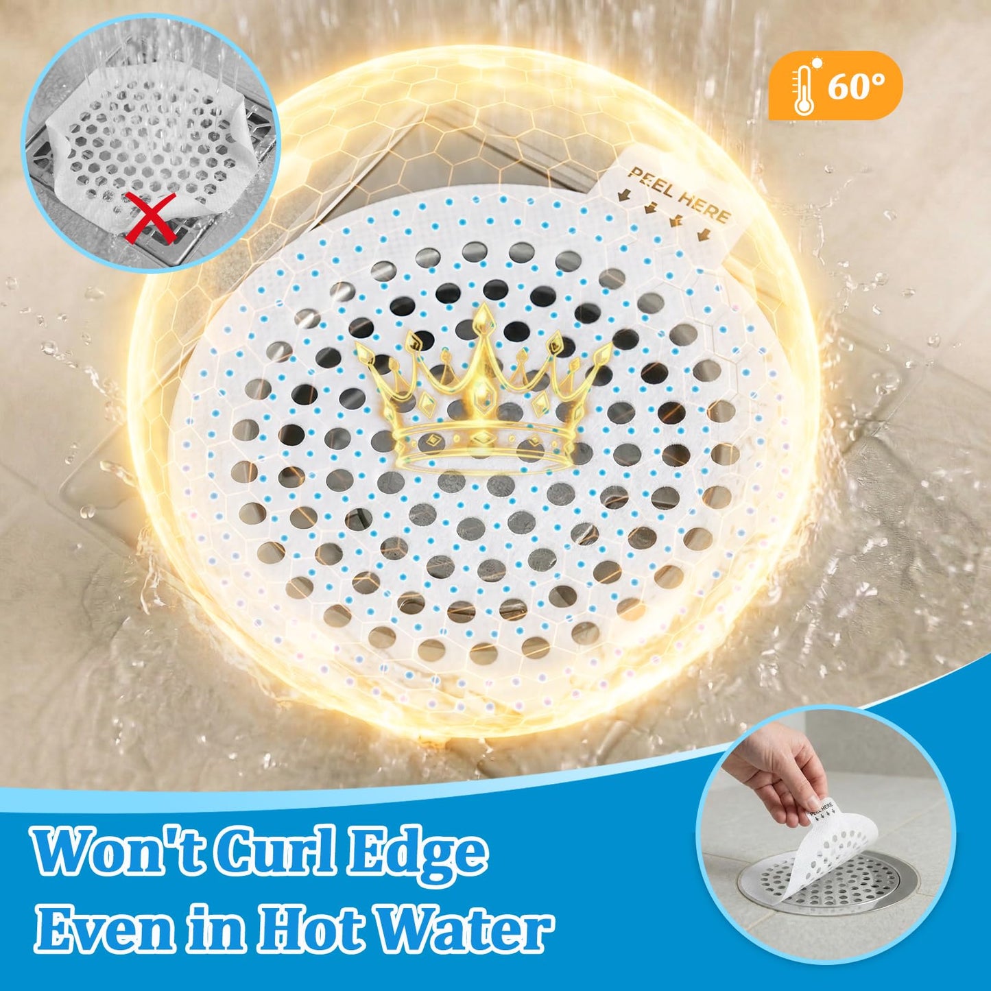 Disposable Shower Drain Hair Catcher, 38 Pack Mesh Drain Covers Strainers, Stop Hair Clog Stickers-Easy Peel Remove