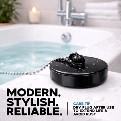 Smith’s® (44.5mm-45mm) Black Plug & Chain - Bathtub, Bathroom, & Kitchen Sink Plug | 48cm Strong Stainless Steel Ball Chain With S-Hooks