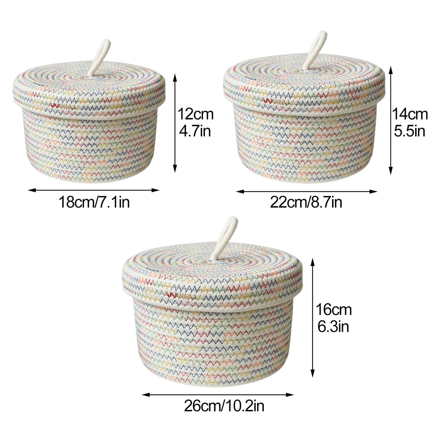 Round Cotton Rope Storage Basket with Lid, Round Multipurpose Cotton Woven Basket with Lid Large Capacity Storage Pot Organizer Container for Small