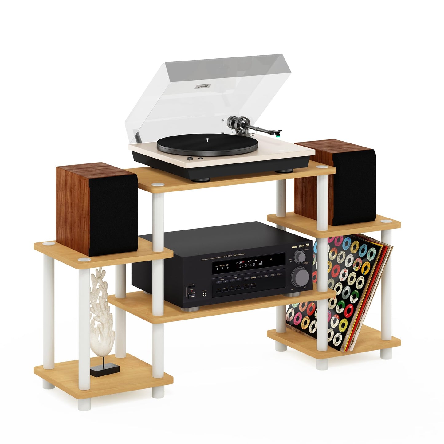 Furinno TURN-N-TUBE TV Stand, Entertainment Center with Open Shelves, TV Console with Raised Top for TV up to 32 Inch, for Living Room, Bedroom, Beech