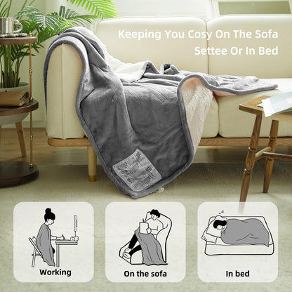 GOTCOZY Heated Blanket Electric Throw 130x160cm -Soft Silky Plush Heated Blanket with 6 Heat Settings & 10 Hours Auto-Off Timer For Home Office Use