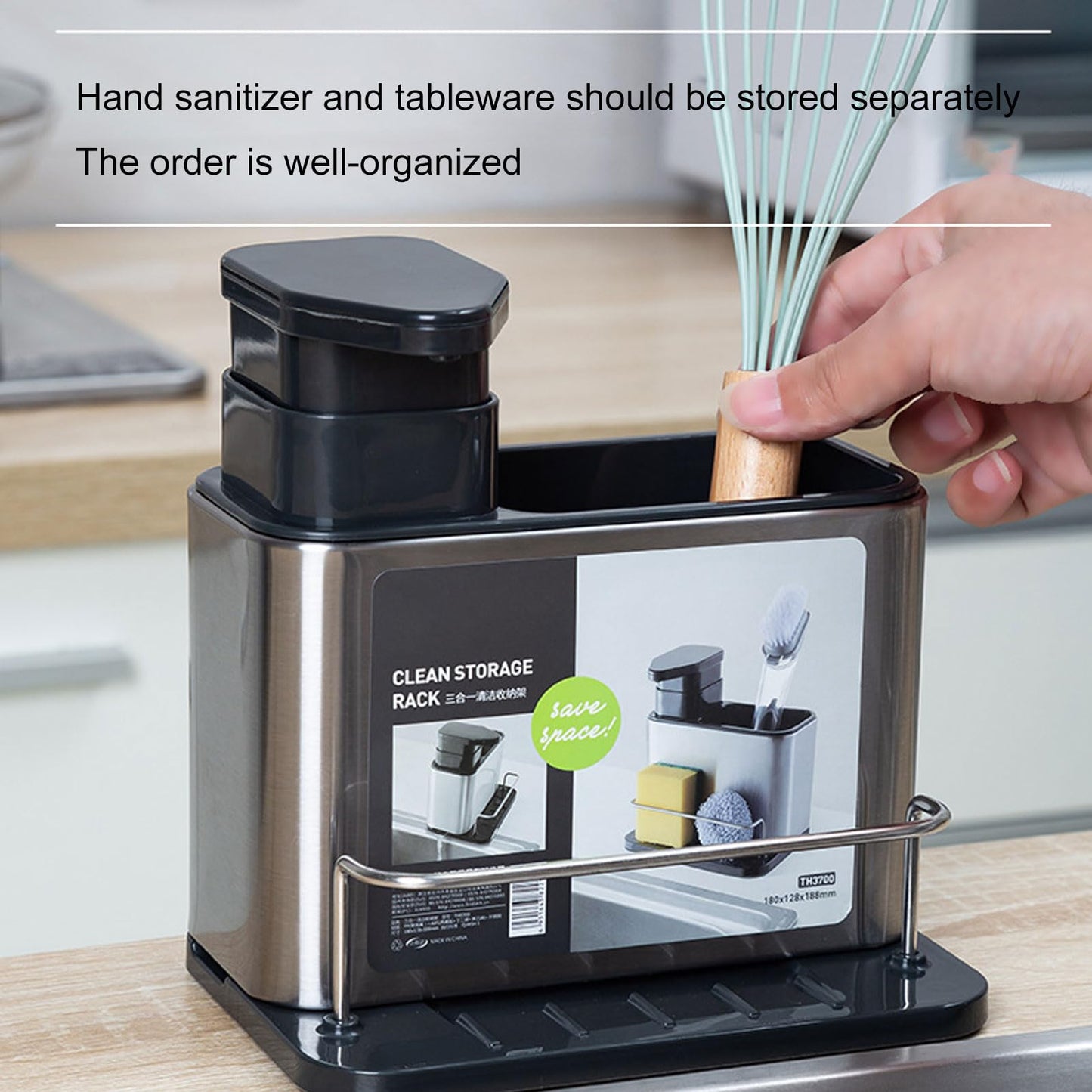 Irishom 3-in-1 Kitchen Soap Dispenser with Stainless Steel Sink Caddy, Dishwashing Liquid Dispenser and Sponge & Brush Holder Organizer with Drain