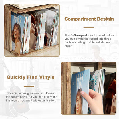 Emfogoo Vinyl Record Storage Wall Mounted Holds 100 LP Albums, 3-Tier Organizer Cabinet with Wall Mount