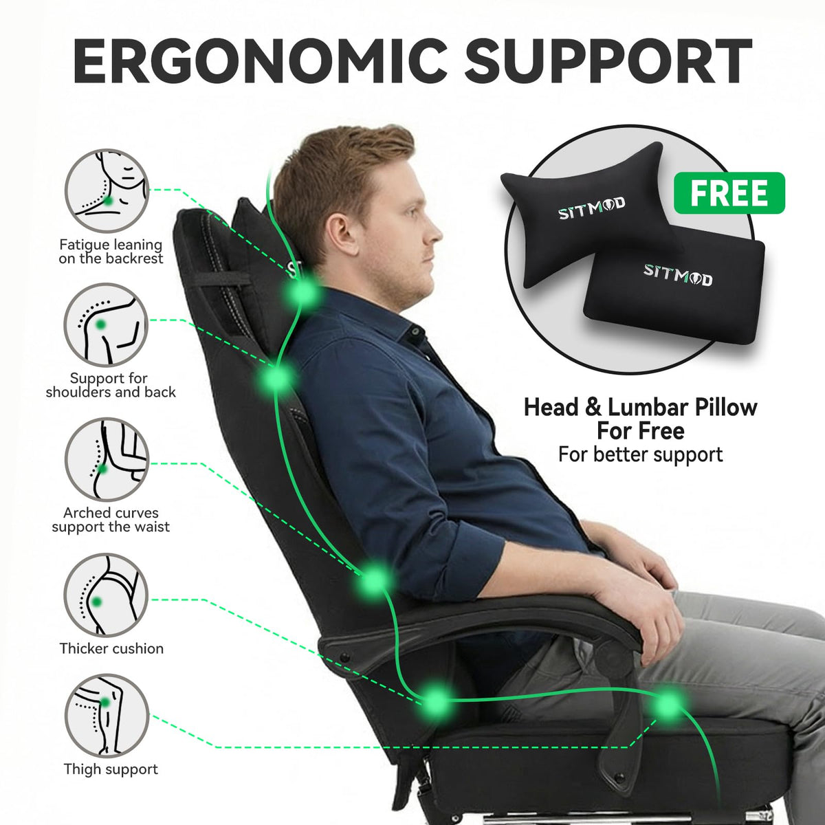 Fabric Gaming Chair with Footrest, Pocket Spring Cushion,Big Tall Ergonomic