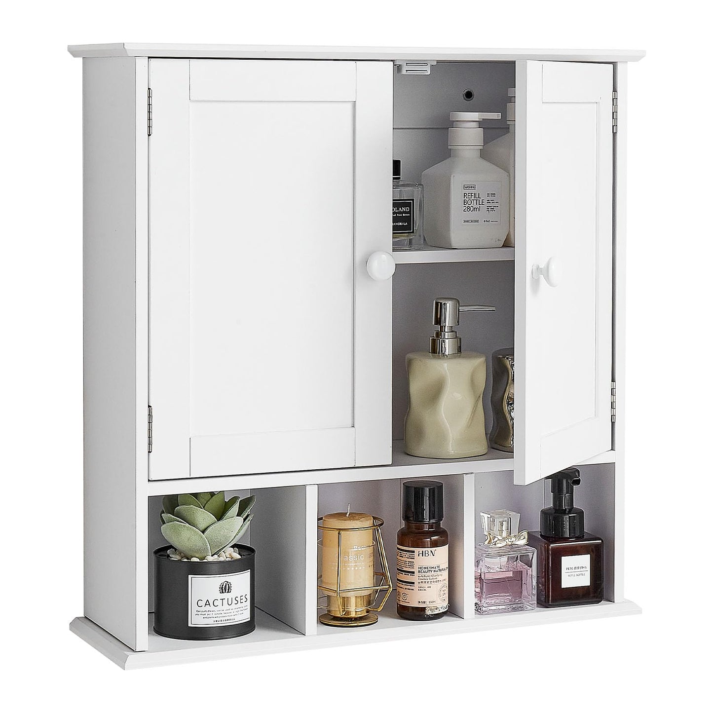 VEVOR Bathroom Wall Cabinet, 2 Doors & Adjustable Shelf, Over the Toilet Storage Medicine Cabinet Wall Mounted, Hanging Organizer with Shelves & Open