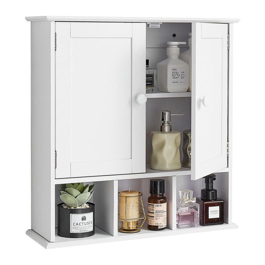 VEVOR Bathroom Wall Cabinet, 2 Doors & Adjustable Shelf, Over the Toilet Storage Medicine Cabinet Wall Mounted, Hanging Organizer with Shelves & Open