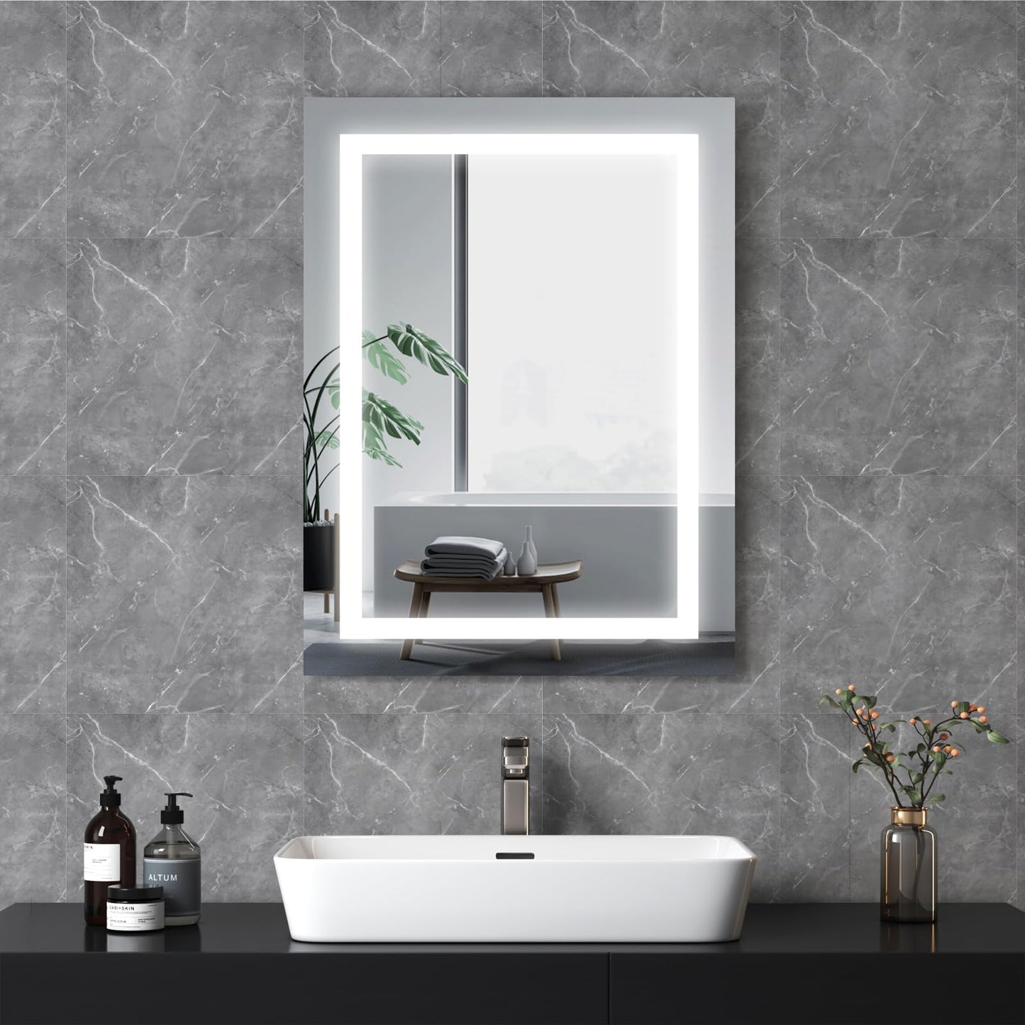 Fantasnight Marble Stick on Tiles 30 x 30cm 50Pcs, Grey Tile Stickers Self Adhesive Wall Tiles, PET Peel and Stick Wall Glossy Stickers for Kitchen