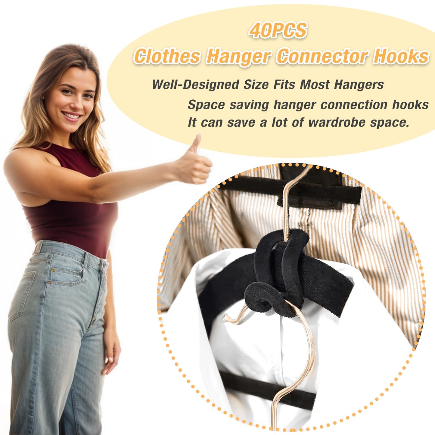 JIANGLAI Velvet Clothes Hanger Connector Hooks, Heavy Duty Hooks Space Saver, Extender Clips Space Saving