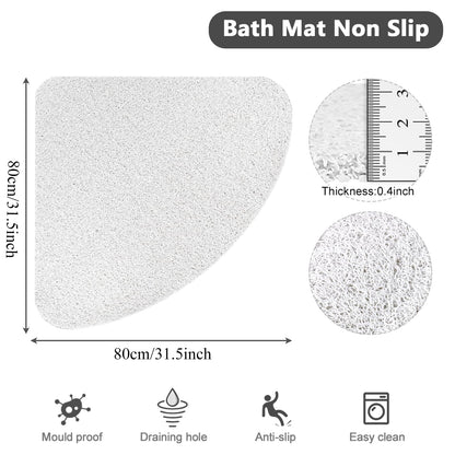 Lurowo Corner Shower Mat, Quadrant Loofah Shower Mat (White, 80 * 80cm)