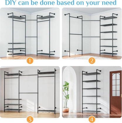 Wall Mounted Heavy Duty Clothes Rail with 6 Shelves 2 Expandable Rods