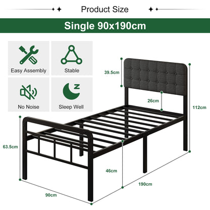 EMODA 3ft Single Bed Frame with Upholstered Headboard and Footboard