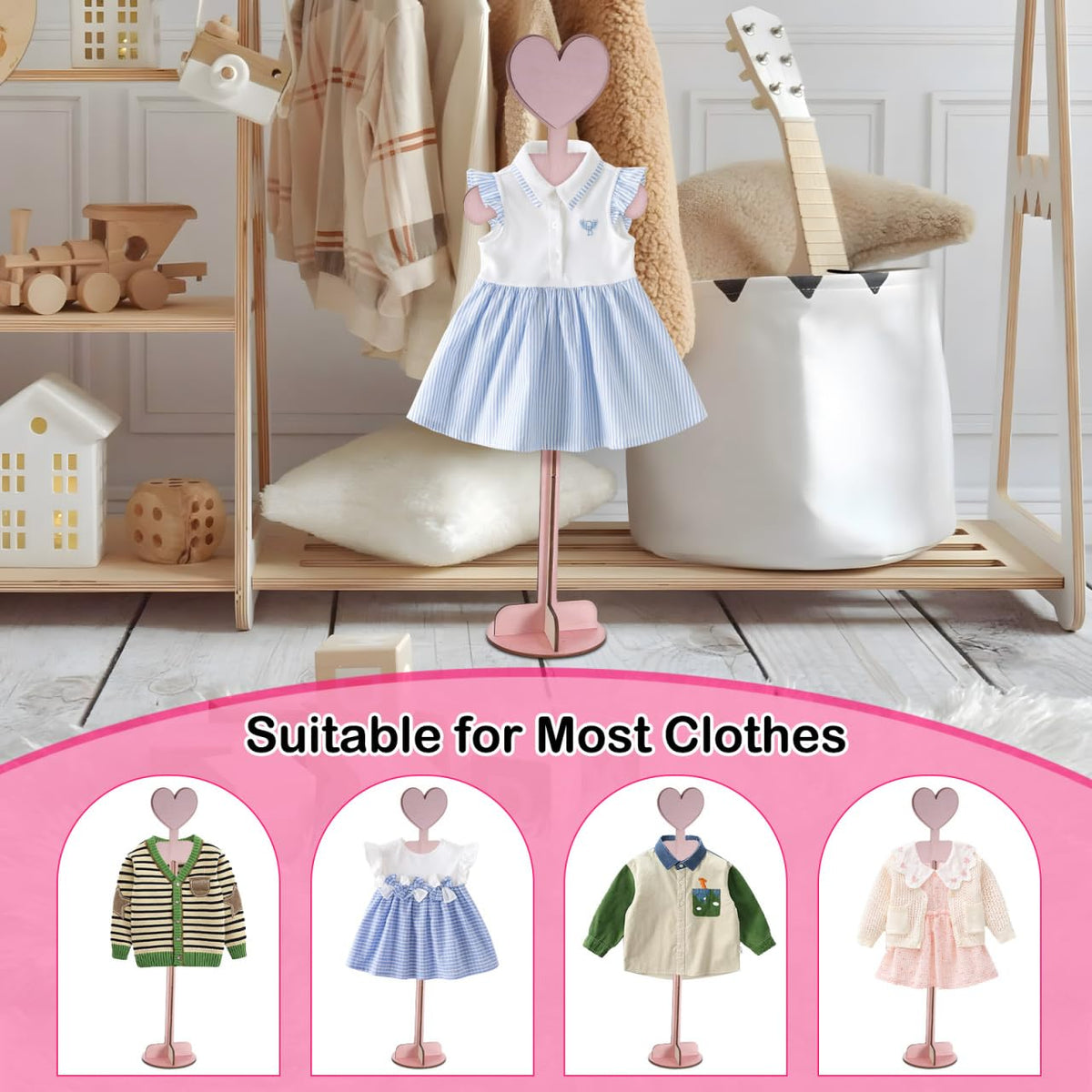 Cabilock Baby Clothes Display Stand Child T Shirt Display Stand Wood Portable Clothing for Kids Dresses Jackets and T Shirts Anti-Slip Rack for
