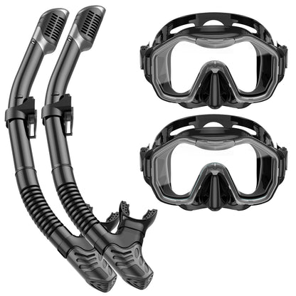 Lealinga Snorkel Set Adults 2Pack, Snorkel Mask Anti-Fog Panoramic View Diving Mask Dry Top Snorkel Kit with Travel Bag Diving Set for Snorkeling