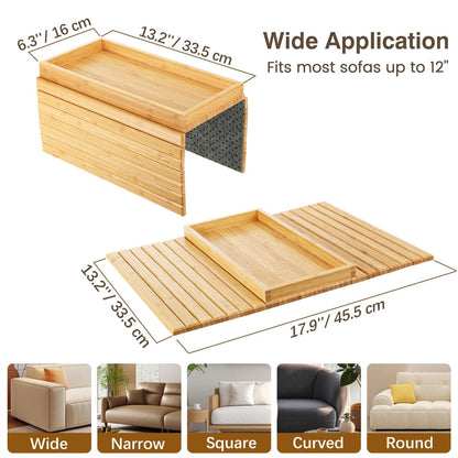 Kssiaz Couch Arm Tray, Bamboo Sofa Tray Table for Couch, Sofa Armrest Table, Anti-Slip Armrest Organizer, Foldable Cup Holder for Snacks, Phone