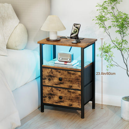 LOAKEKEL Bedside Table, Side Table with Charging Station, Bed Side Table