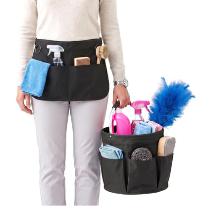 IHOMAGIC Professional Cleaning Supplies Organiser Set, 17L Collapsible Cleaning Caddy with 6 Pockets & Multi-Pocket Housekeeping Apron for Home
