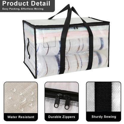 Clear Plastic Storage Bags,88L Clothes Storage Bag with Zipper Closet Organizer,Large Moving Bags With Heavy Duty Handles & Zips for Clothing