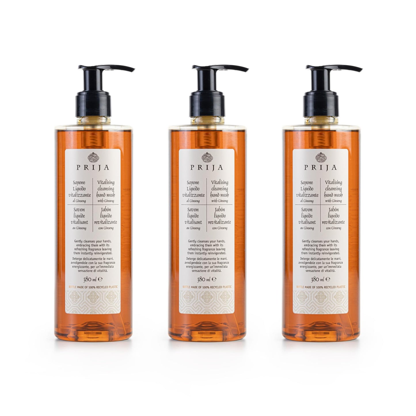 Prija Vitalising Hand Wash with Ginseng Extract Gently Cleanses Hands, Moisturising Liquid Hand Soap, Vegan Friendly with Energising Fragrance 3 x