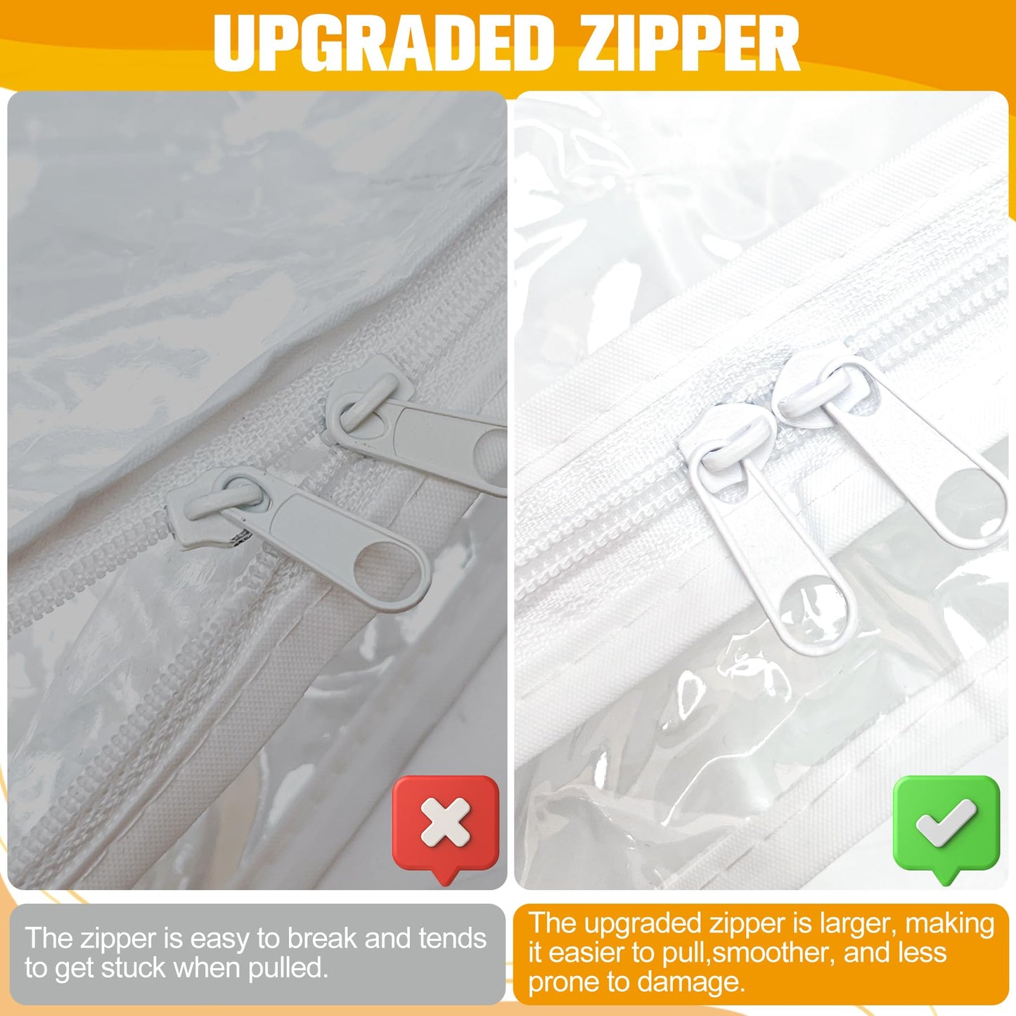 Plastic Storage Bags with Easy-Glide Zipper, Pack of 8, Durable Clear Vinyl Zippered Storage Bags for Clothes Sweaters Comforters Blankets Sheets