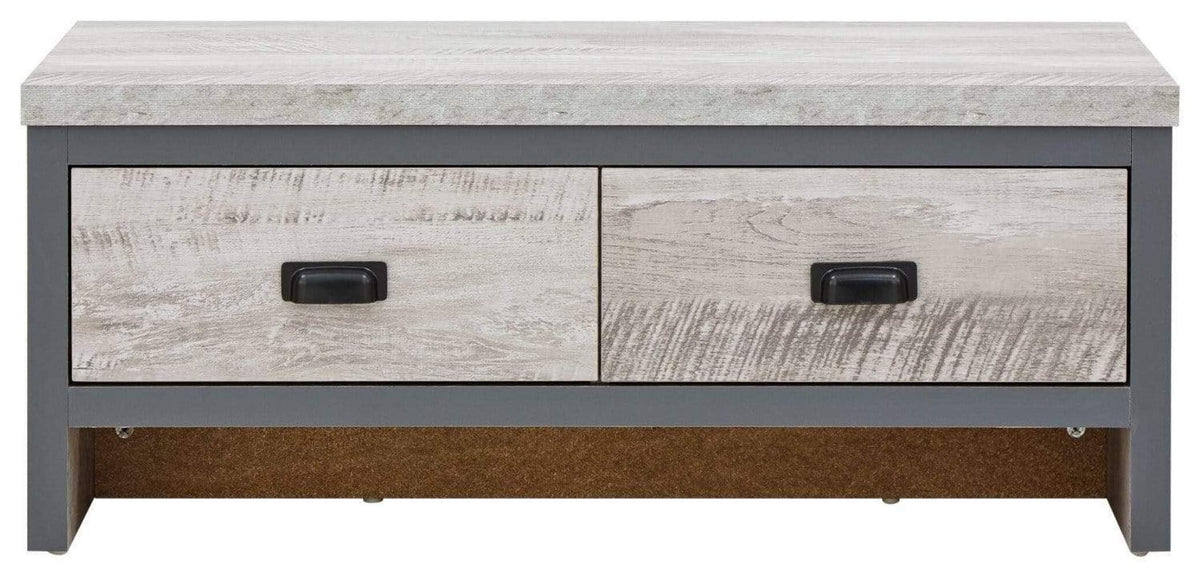 GFW Boston Grey Wood Effect Coffee Table, 2 Drawer Storage Coffee Table with Industrial Design and Chunky 30mm Top