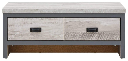 GFW Boston Grey Wood Effect Coffee Table, 2 Drawer Storage Coffee Table with Industrial Design and Chunky 30mm Top