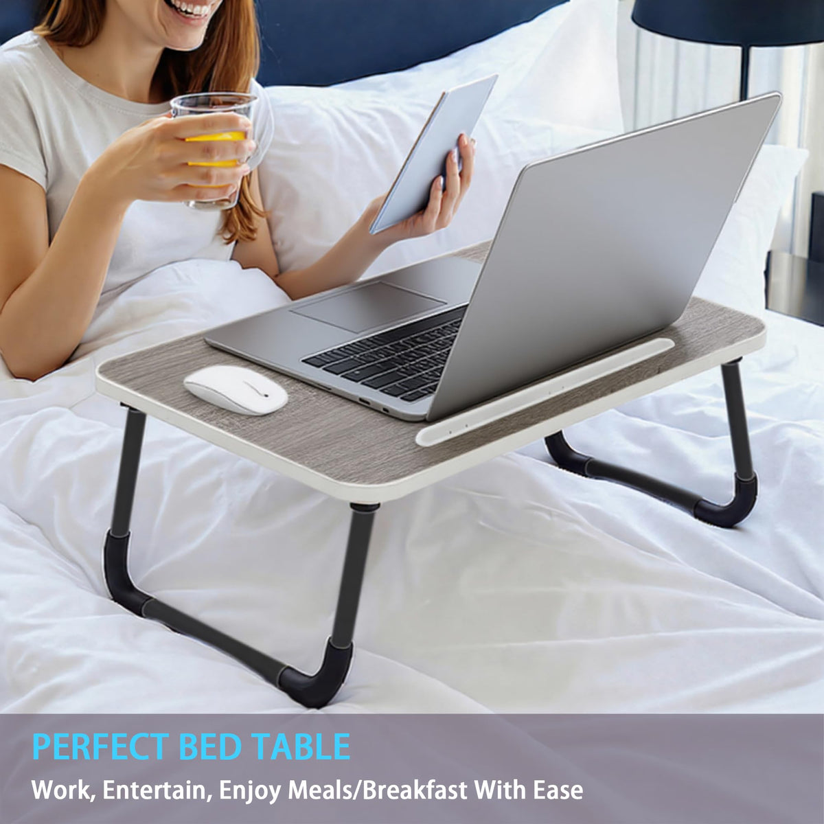 Small Laptop Bed Desk - Lap Desk 48 x 30cm for Breakfast Tray Table, Eating, Reading, Writing, Working, Laptop Stand for Bed, Sofa, Office and Home