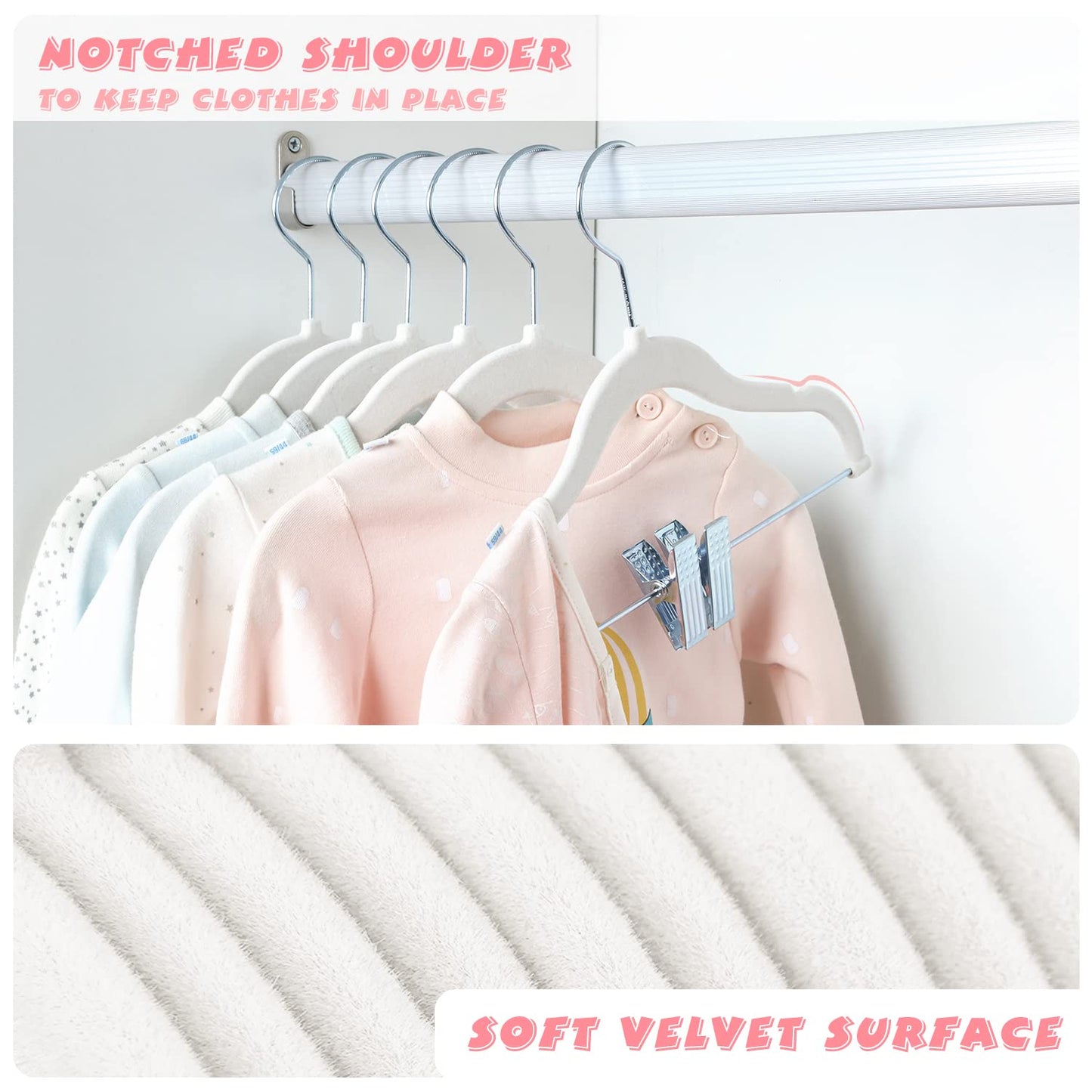 ManGotree 11.8'' Baby Velvet Hangers with Movable Clips 16 Pack White