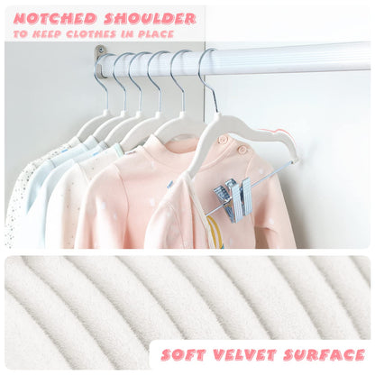 ManGotree 11.8'' Baby Velvet Hangers with Movable Clips 16 Pack White