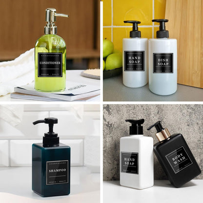 KSIWRE Waterproof Soap Labels for Plastic/Glass Bottles, Bathroom/Kitchen Hand Soap Dispenser Label Stickers,Removable Organization Labels for