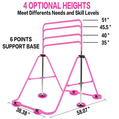 Horizontal Bar Gymnastics Kids Garden Home Reck Stretching Folding Value Gift Set, Fitness Expandable Gym Training Bar Equipment Adjustable Height for