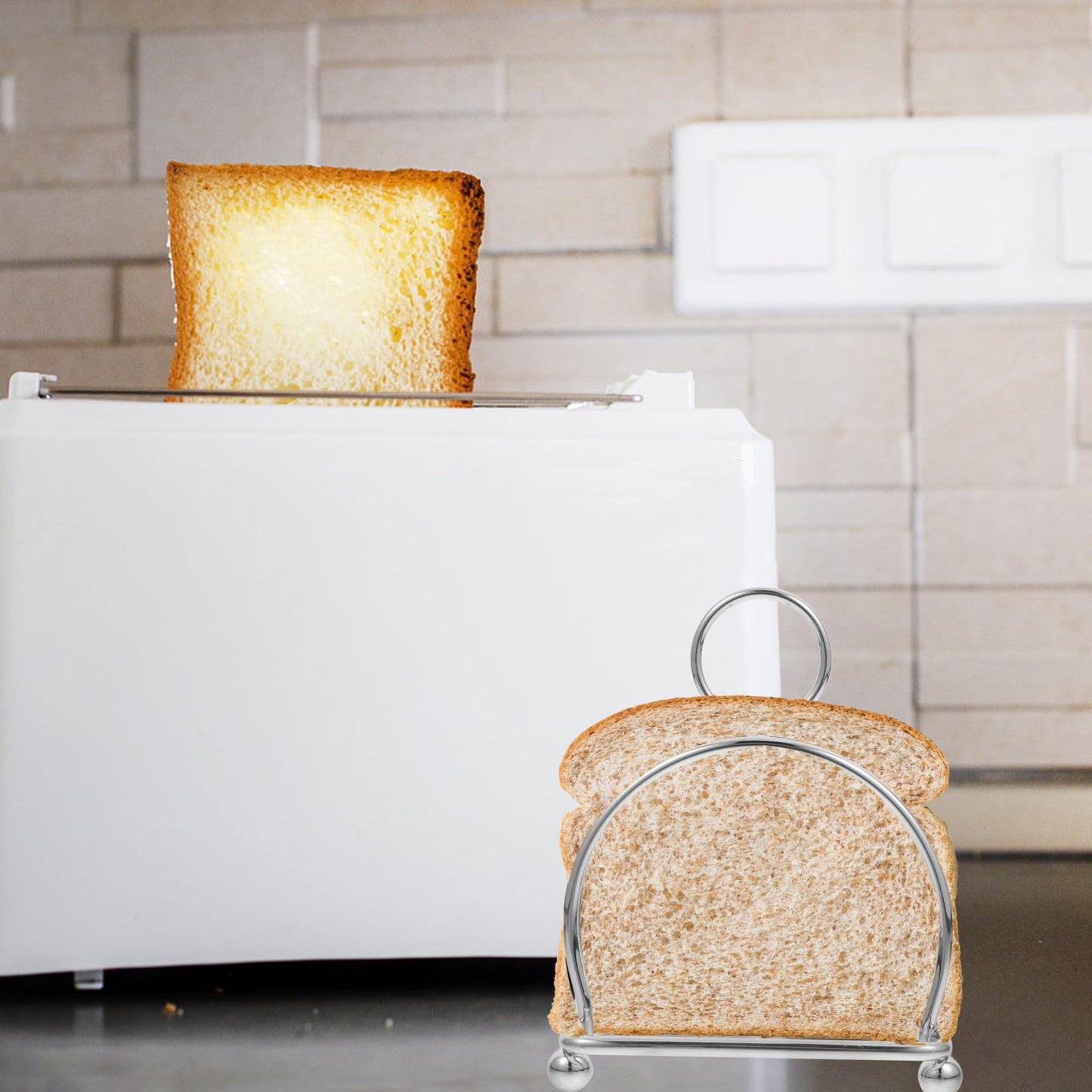SHINEOFI Toast Display Rack Stainless Steel Bread Stand Space Saving Design, Metal Holder for Sliced Bread and Pastries