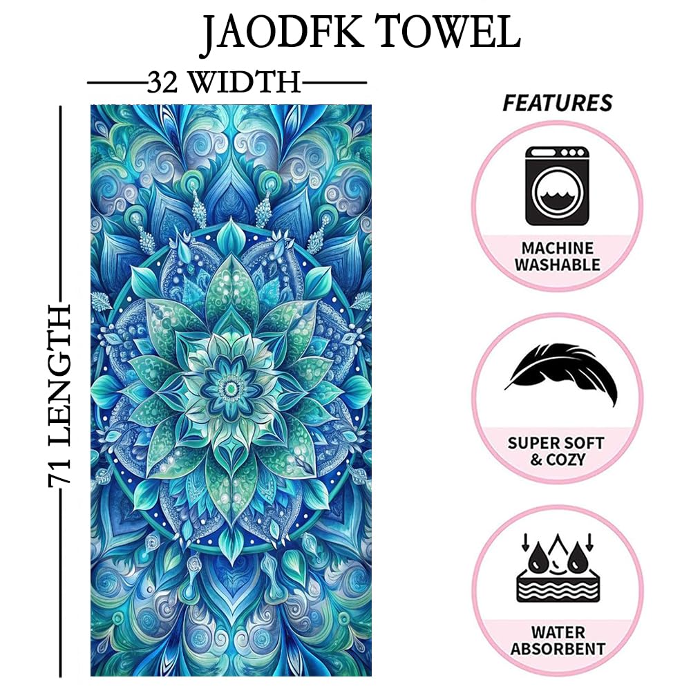 JAODFK Microfibre Beach Towel 71"X32" Quick Dry Lightweight Mandala Sand Free Extra Large Thin Towels Travel Essentials For Adults Womens Swim Bath
